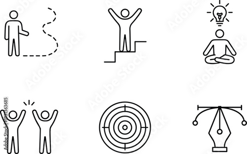 Six black and white line representing personal growth and development concepts self-improvement success