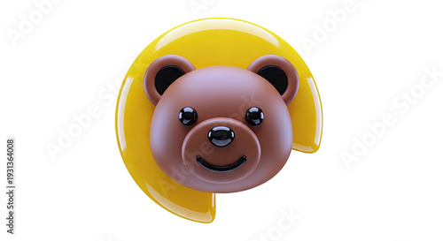 3D Brown Bear Face with Yellow Halo