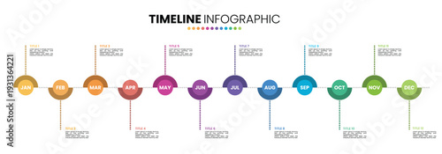 Circle timeline infographic presentation template 12 options. 12 month or 1 year infographic template