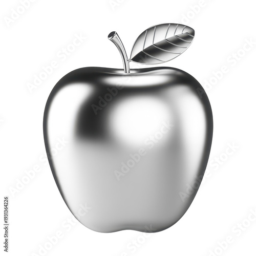 Shiny Metallic Silver Apple metallic apple shiny apple isolated on a transparent background