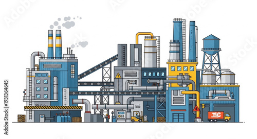 Industrial Factory Complex with Machinery.