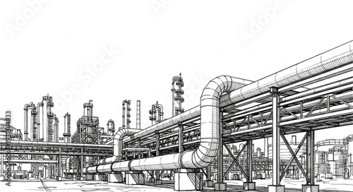 Industrial Factory Complex with Pipes.
