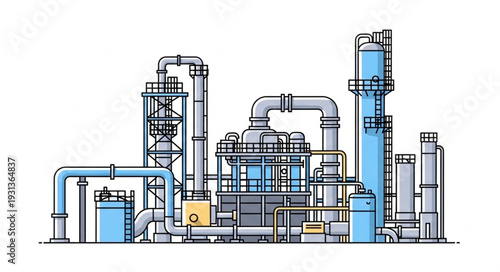 Industrial Factory Complex with Pipes.
