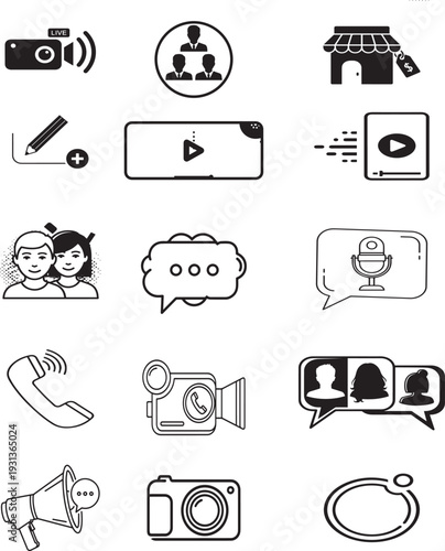 Messaging App Line Icons Set (Chat, Calls, Status, Stickers, Attachments, Privacy)