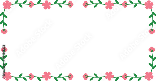 Charming floral frame with pink flowers and green leaves for delightful design projects