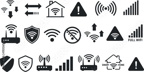 Minimal Silhouette WiFi Icon Set – Connectivity & Network Vectors
