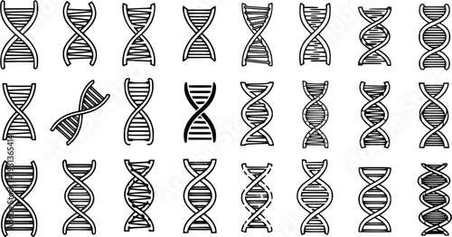 Diverse Stylized DNA Double Helix Illustrations - A Collection of Scientific Icons