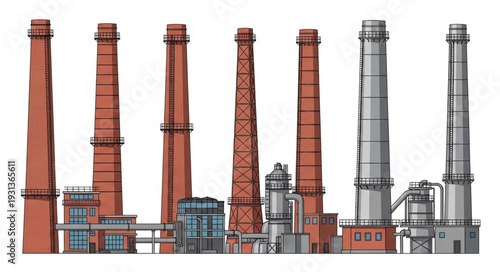 Industrial Factory Chimneys and Towers.