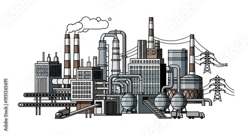 Industrial Factory Complex Illustration.