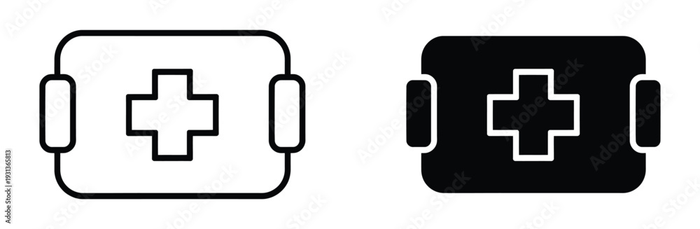Obraz premium First Aid Kit Icon Vector for Medical Emergency Case, Healthcare Treatment, and Medicine Storage Symbol Set Isolated on White Background