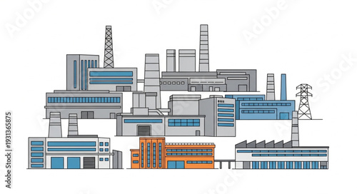 Industrial Factory Complex with Buildings.