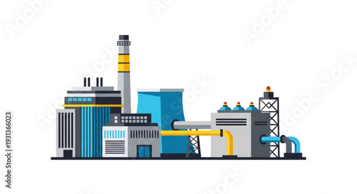 Industrial Factory Complex with Chimney.