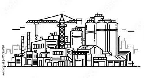 Industrial Factory Complex with Crane.