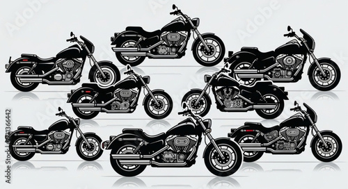 Collection of various cruiser motorcycles displayed together.