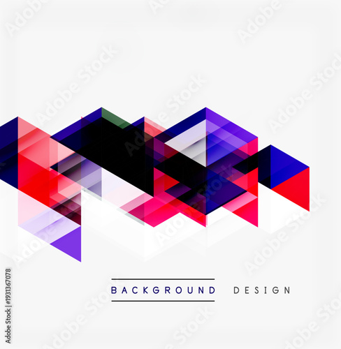 Abstract geometric shapes overlap, creating vibrant colorful pattern. Modern design element for backgrounds, presentations.