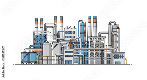 Industrial Factory Illustration with Smokestacks.