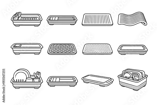 Kitchen foldable icon geometry base ribbed drying vector side texture dish lines
