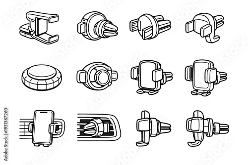 Compact slotted icon clip hook clean shape phone holder air accessory vector