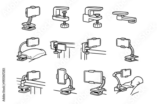 Vector phone clamp icon geometry jaw silhouette holder modern headboard bedside viewing