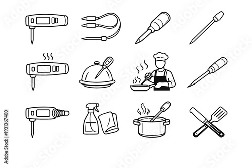 Digital icons thermometer equipment icon tip reinforced vector insertion probe silhouette needle