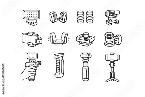 Balanced handheld accessory light vector stable damping modern outline camera grip icon
