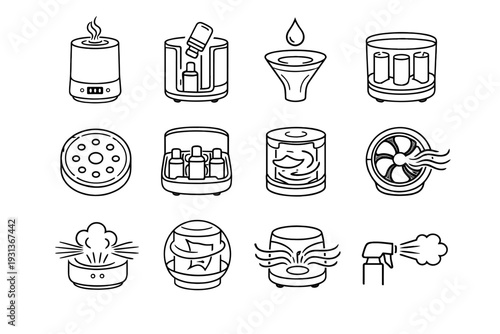 Icons aroma icon distribution smart vector bottle inlet system diffuser accessory clean