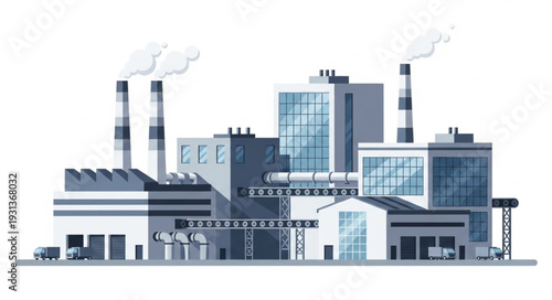 Industrial Factory Complex with Smokestacks.