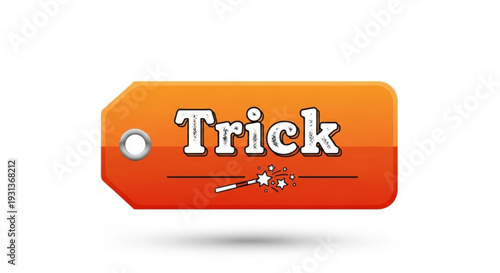 Trick tag with magic wand and sparkles on orange label