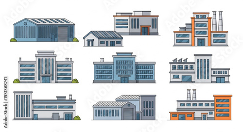 Collection of Modern Industrial Factory Buildings and Warehouses.