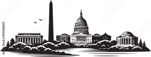 Washington DC Skyline Silhouette, Vector Illustration, Isolated on White Background