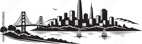 San Francisco Skyline Silhouette, Vector Illustration, Isolated on White Background