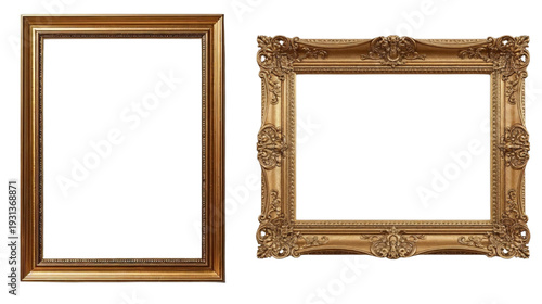 Gold Ornate and Classic Picture Frames on a Transparent Background with Ample Copy Space