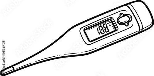 Perspective View Digital Thermometer Vector – Clinical Body Temperature Diagnostic Diagram for Nursing Education and Healthcare Curriculum.