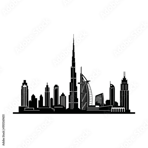 Dubai Cityscape Silhouette Vector Illustration.