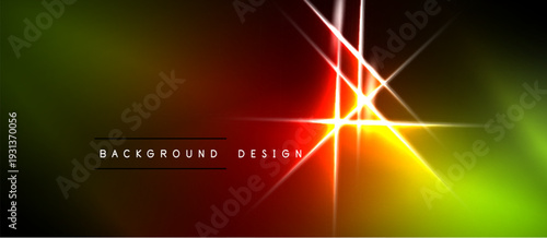 Vibrant abstract background. Gradient colors blend, featuring bright light flares, lines. Text reads background design. Modern visual element.