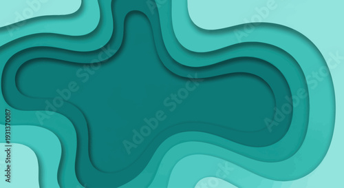 Abstract teal paper cut background with layered wavy shapes