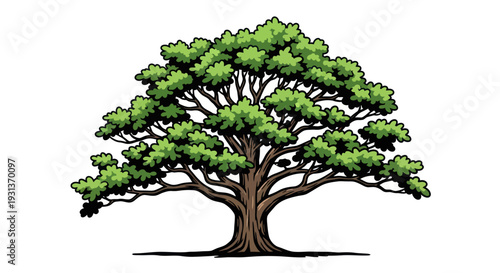 Stylized green tree with lush foliage on a white background