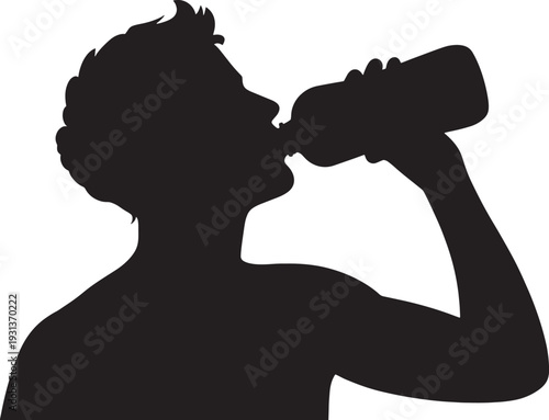 Black silhouette of a man drinking from a bottle person
