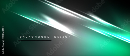 Abstract background features bright lines, gradients. Teal, silver tones create modern design. Minimalist aesthetic, dark borders present.