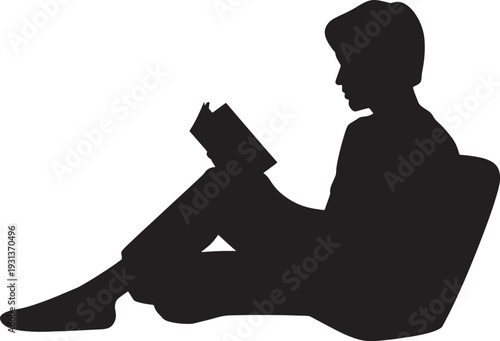 Black silhouette of a man sitting and reading a book person