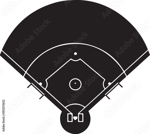 Baseball Field Diagram with White Lines and Black Background Illustration