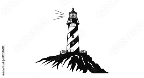 Monochrome Silhouette Icon of Dapper Penguin in Tuxedo and Top Hat Celebrating Victory, Holding Candy Cane in Trophy Cup on White Background