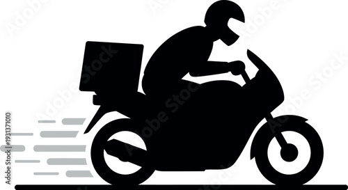 Silhouette of a delivery rider on a motorcycle