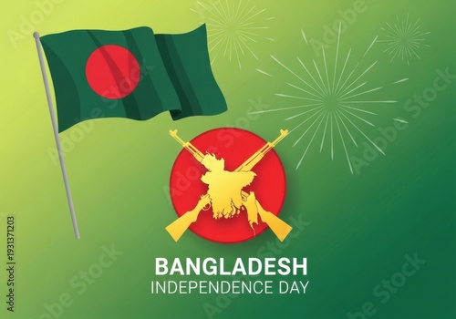 Celebrating bangladesh independence day with national symbols and fireworks