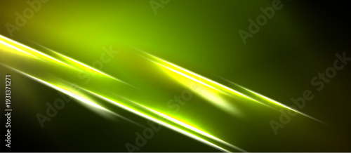 Abstract background features bright yellow lines over dark green surface. Diagonal streaks create dynamic visual effect. Simple, modern design.