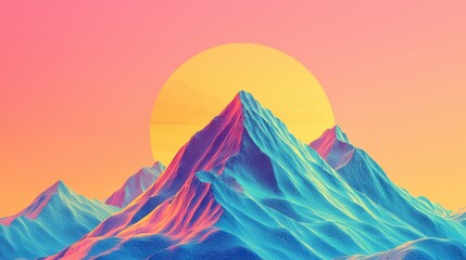Papier peint photo Corail Abstract Mountain Sunset, vibrant colors, digital art, landscape  © Dama