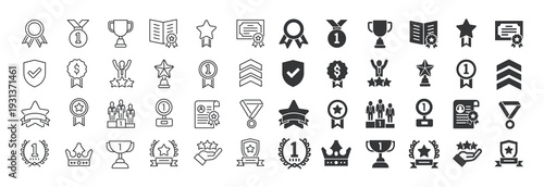 Award and reward thin line and solid icon set. Mutli series icon collection. Web minimal icons