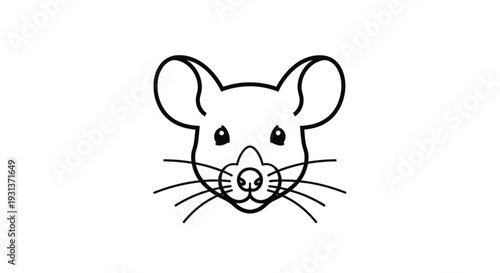 A cute cartoon mouse head with big ears and whiskers on a white background looking directly at the viewer with a friendly expression