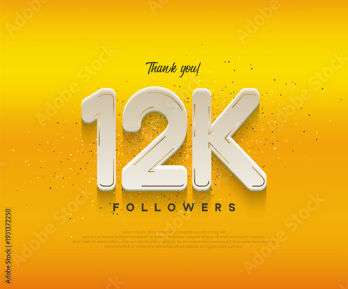 Tableau sur toile 12k followers celebration with modern white numbers on yellow background