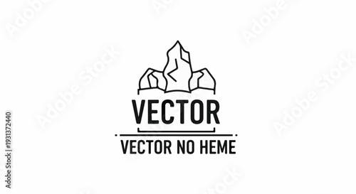 Bold text below stylized rock formation with lines